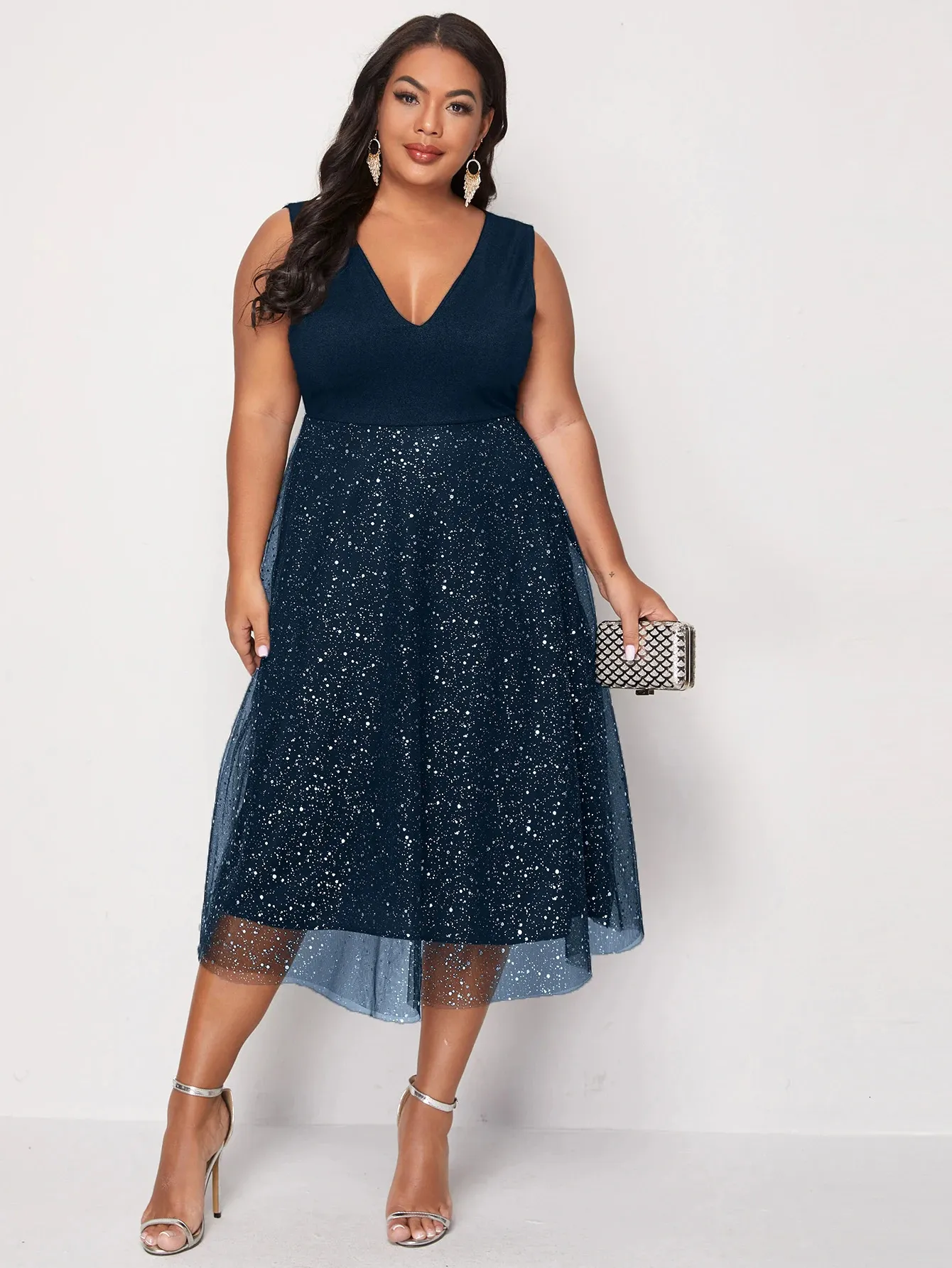 Urban Sexy Dresses Plus Size 4XL Dress for Women Blue Elegant Midi Curvy Chiffon Clothing Summer Autumn Ladies Cocktail Evening Dresses 231123