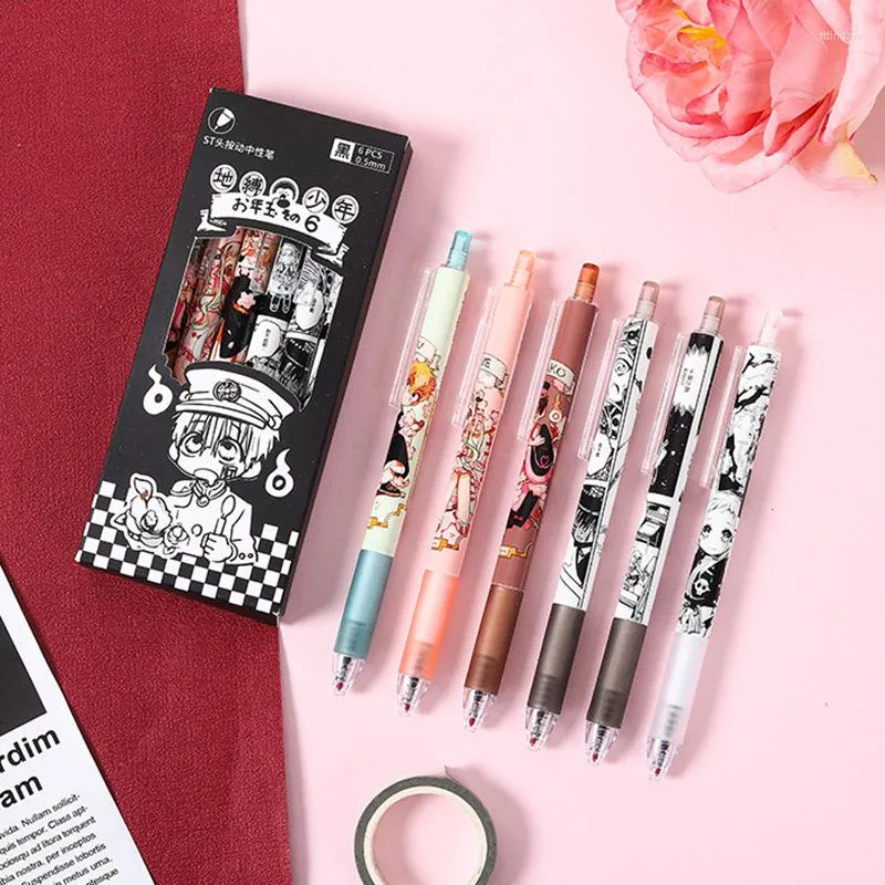 6Pcs Toilet-Bound Hanako-Kun Gel Pen Anime 0.5mm Balck Ink Press School Office Writing Stationery Gift