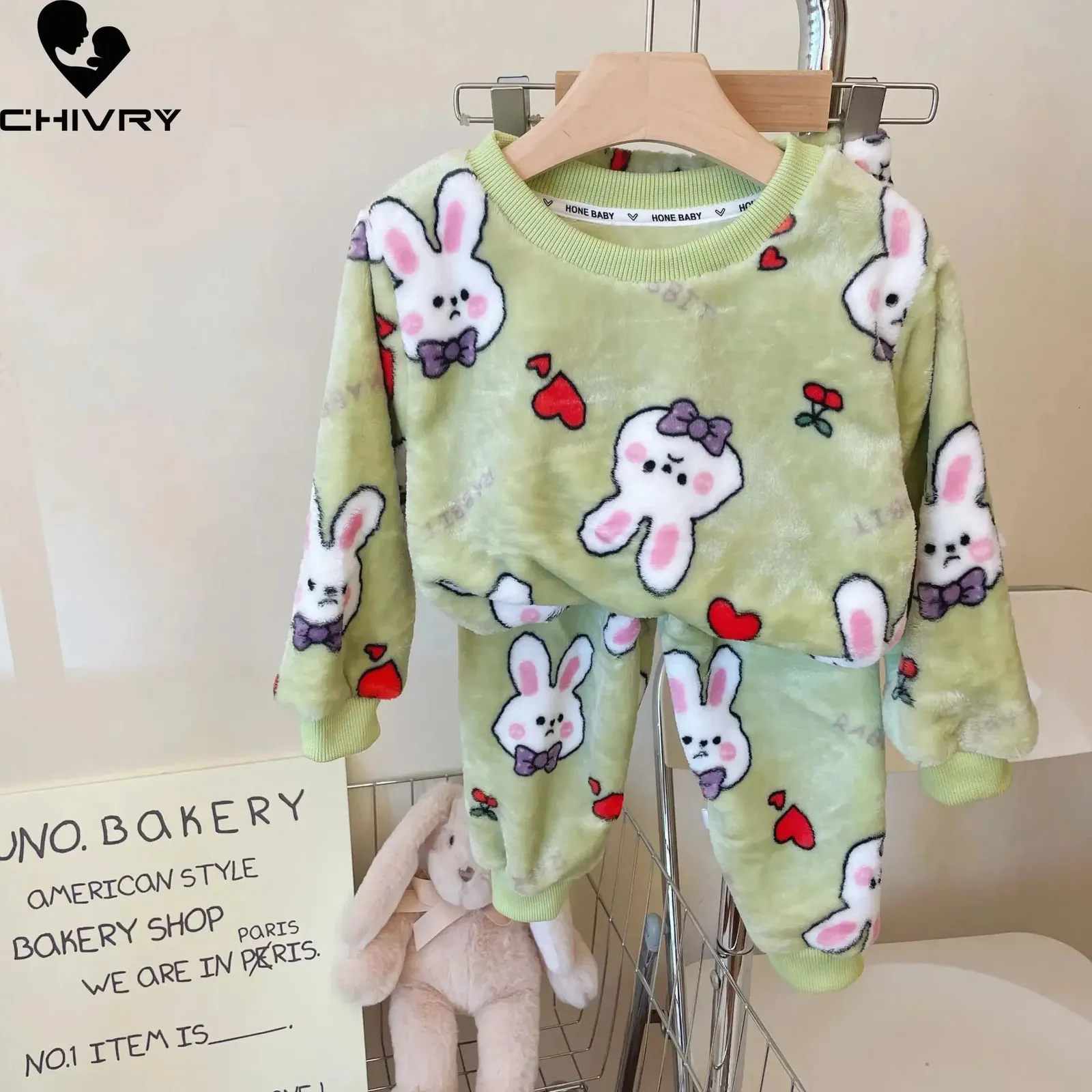 Pajamas Autumn Winter Kids Thicken Soft Flannel Sets Baby Boys Girls Cartoon Oneck Pullover Warm Sleeping Pyjamas 231124