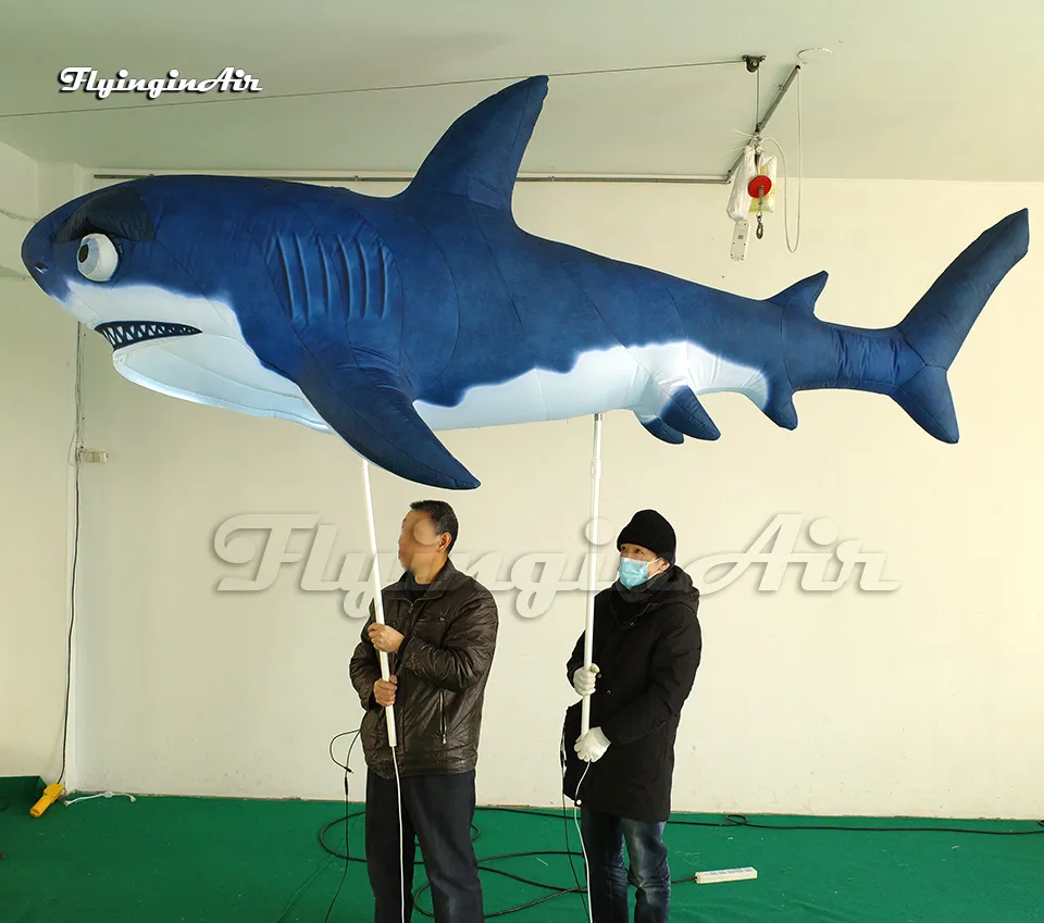 Outdoor Giant Walking Inflatable Shark Puppet 3.5m Blow Up Cartoon Sea Animal Balloon For Parade Event Decoration