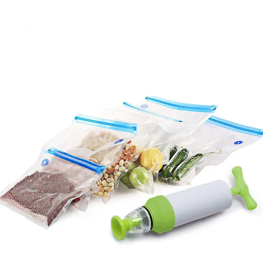 Food Packages Kitchen Organizer Vacuum pump Sous Vide Bags Free 10 Reusable Vacuum Food Storage Bags Large Kit for Anova, Joule Cookers