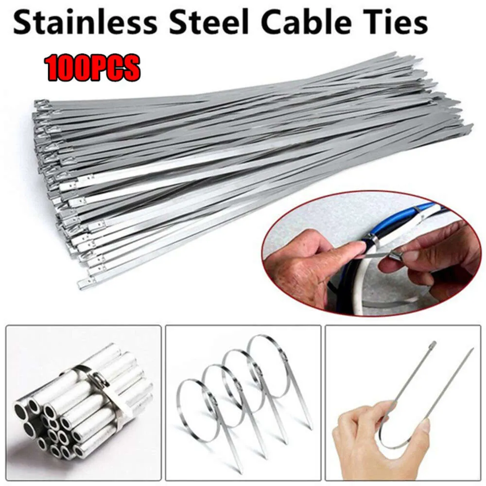 NOWOŚĆ 100 PCS Kabel ze stali nierdzewnej Związki Blokujące metalowe zamek błyskawiczne powlekane wielofunkcyjne kable kablowe powlekane