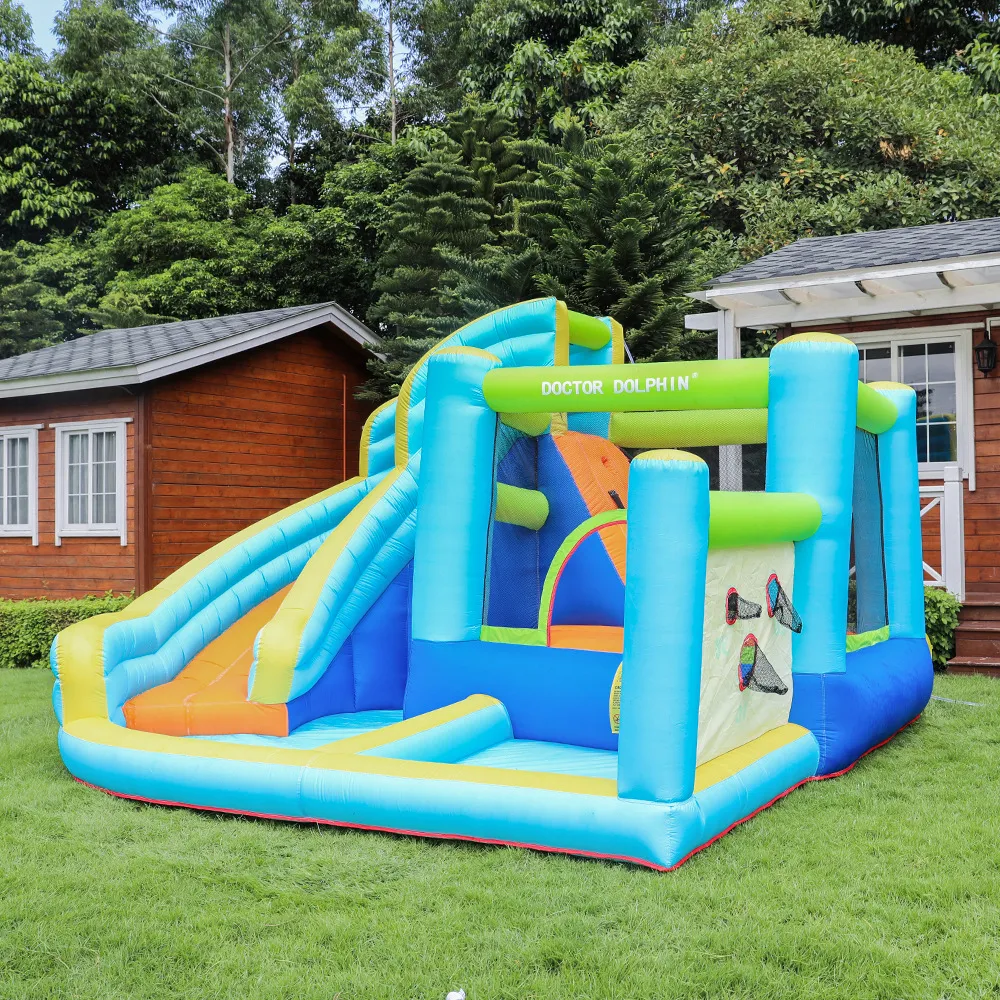 Château gonflable XXL pour enfants avec toboggan, piscine et jets d