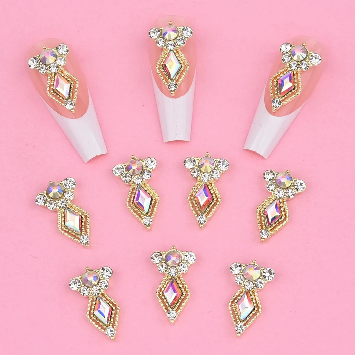 Nail Art Decorations 10pcs Long Gold Silver Luxury 3D Charms Crystal Rhombus Sparkle Jewelry for Women Decoration NJ23912 1 231123