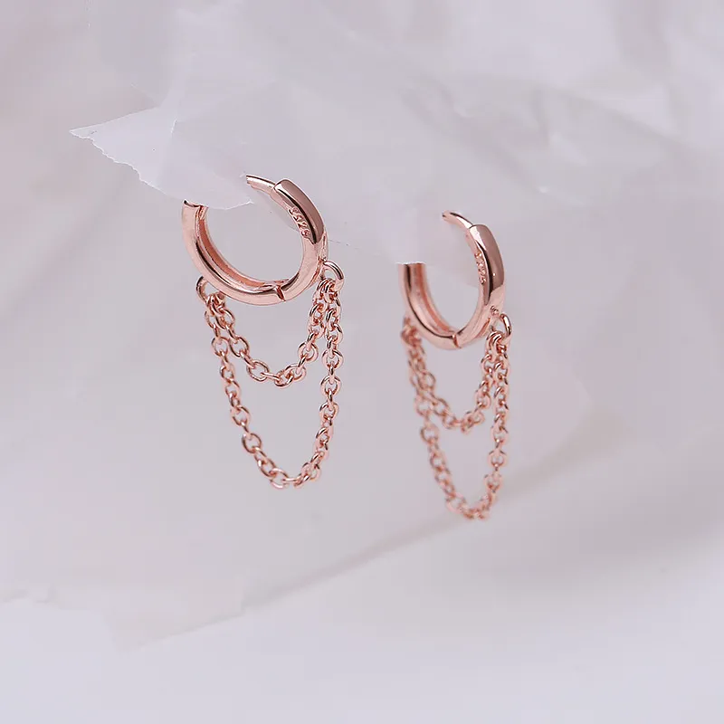 Punk Style Double Layer Chain Hoop Earring For Women Gold Color Ear Jewelry gift