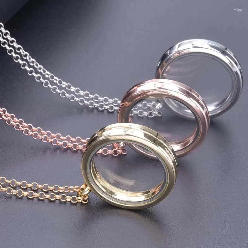 Pendant Necklaces 1Pc Hip Hop Round Glass Locket Chain Metal Living Picture Relicario On The Neck Fashion Men Colares Jewelry