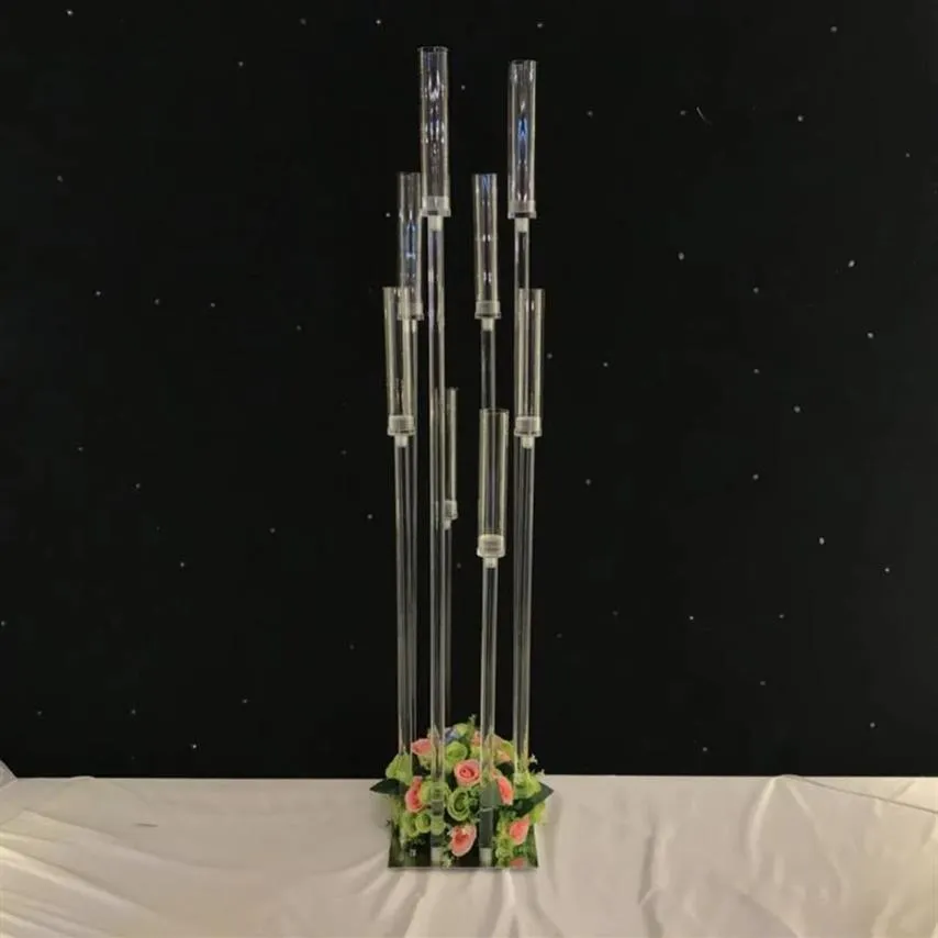 Akrylowa kandelabra 8 głowa broni świeca uchwyty ślubne stół centralny stojak na stojak na kwiat uchwyt kandelabrum imprezowy wystrój domu161w