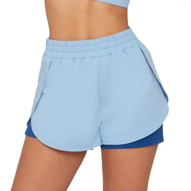 Aktive Shorts Sexy Double Layer Colorblock Sports Brushed Skinny Leggings Fitness Damen Yoga