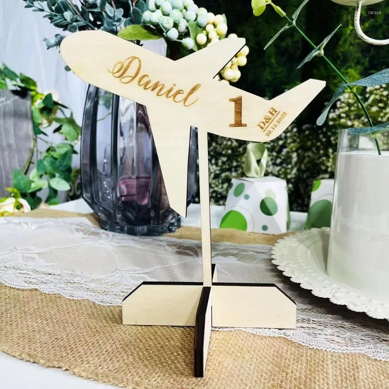 Decoração de festas de planela personalizada Tabela de viagem Número de casamento piloto Casamento personalizado Piola de noiva Decorações temáticas de jato de jato