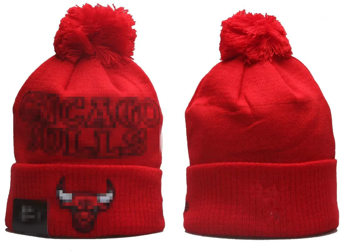 Moda- Chicago''Bulls''Beanie Sombreros de punto Equipos deportivos Béisbol Fútbol Baloncesto Gorros Gorras Mujeres Hombres Pom Moda Invierno Top Caps Deporte Sombreros de punto a7