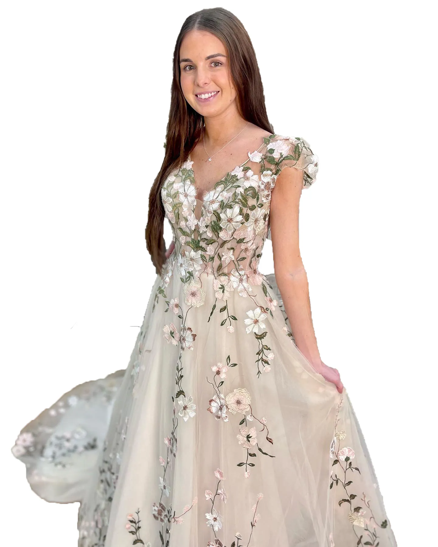 Abito Da Sposa In Pizzo Ricamato A Ivorio Con Scollo A V Che Tira