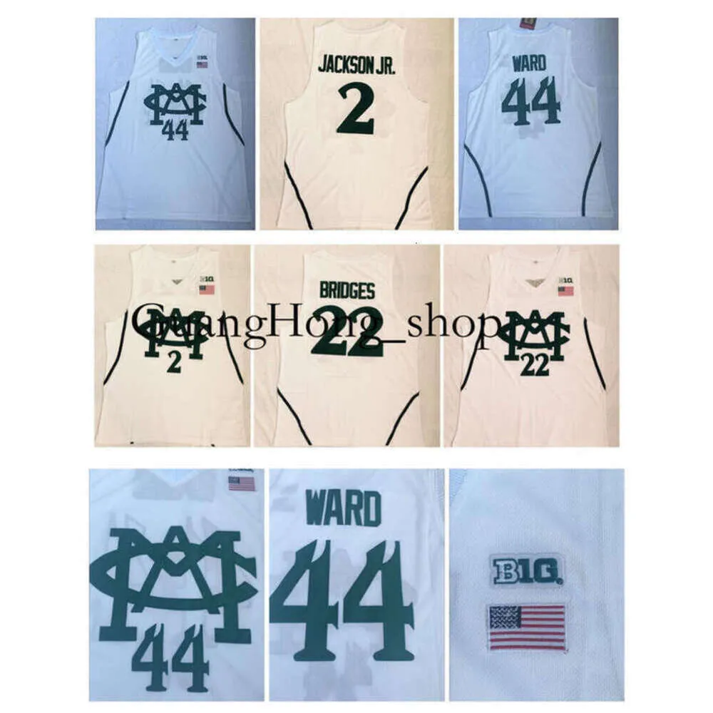 Michigans State Spartans University Jersey 2 Jaren Jackson Jr. 22 Miles Bridges 44 Nick Ward College Basketball Jerseys White Top Quality Rare