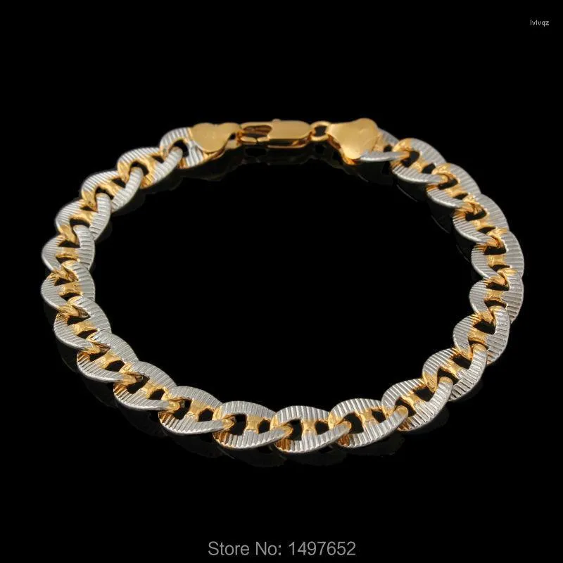 Link Bracelets Men's Jewelry High Quality Gold Color Two Tones Curb Cuban Chains Bangles &Bracelets Men