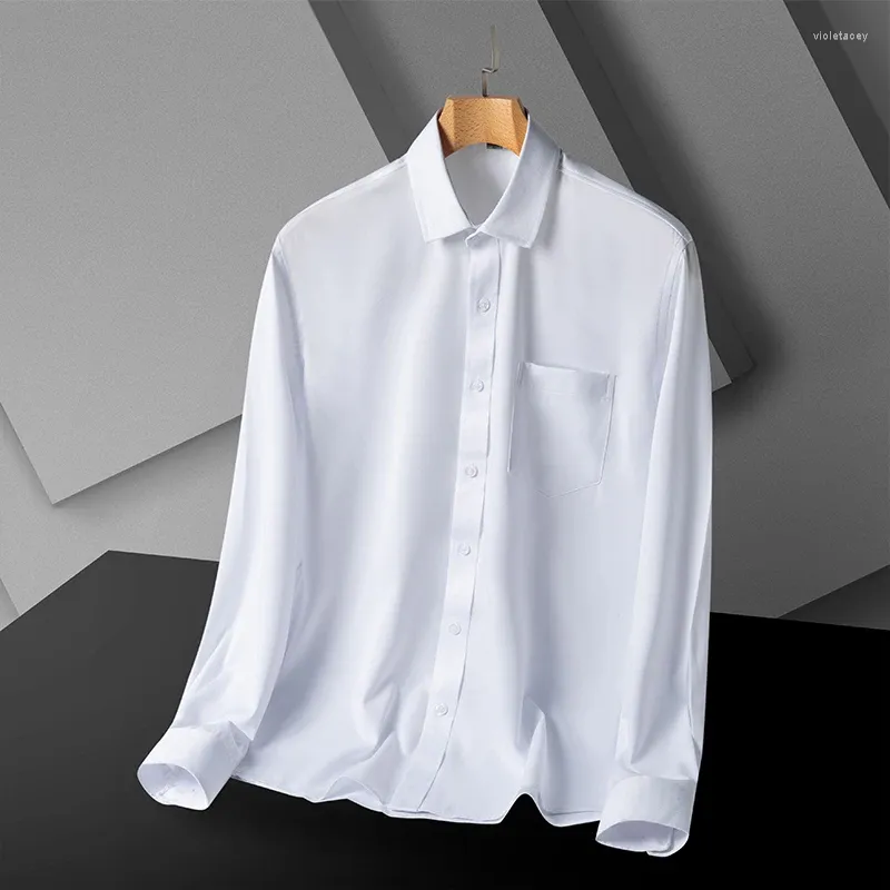 Koszulki męskie Koszule długie rękawy Moda Formal Classic Business Single Pocket Casual Slim Fit Tcheflable Non-Iron Top