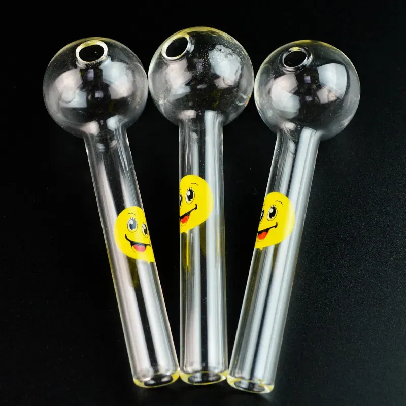 Cli Hot Smile Logo 4 Inch Small Oil Burner Pipes Dab Straws Straight Type Glass Smoking Pipe Hand Portable Rigs 12mm OD Clear Water ZZ