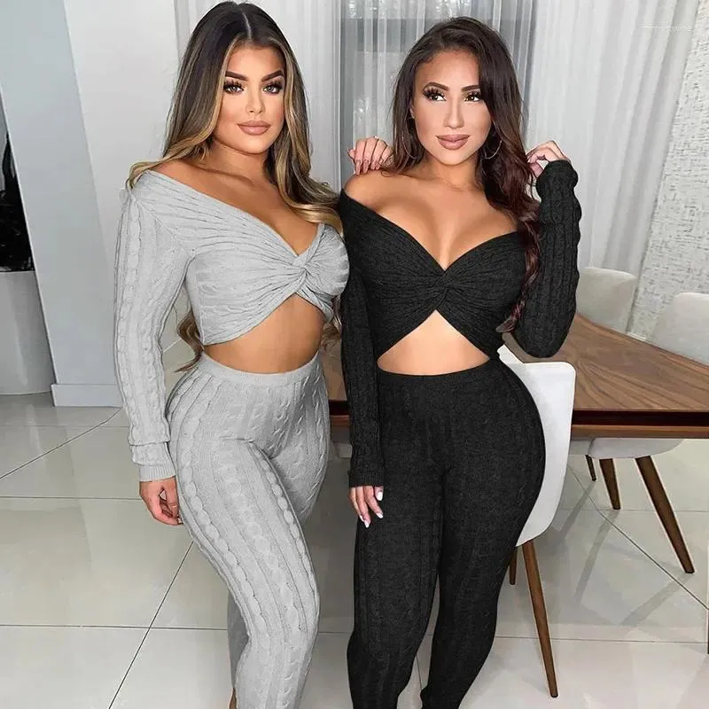 Autumn Winter Knitted Ribbed Sweater Pant Set For Women Long Sleeve Crop  Top And Matching Plus Size Pant Suits From Immortwine, $25.82