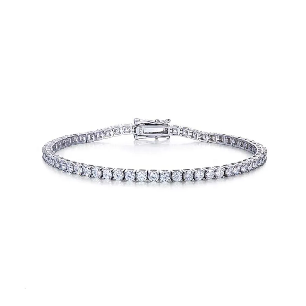 Atacado tira banhado a ouro branco 3mm moissanite diamante charme pulseira de tênis para mulher