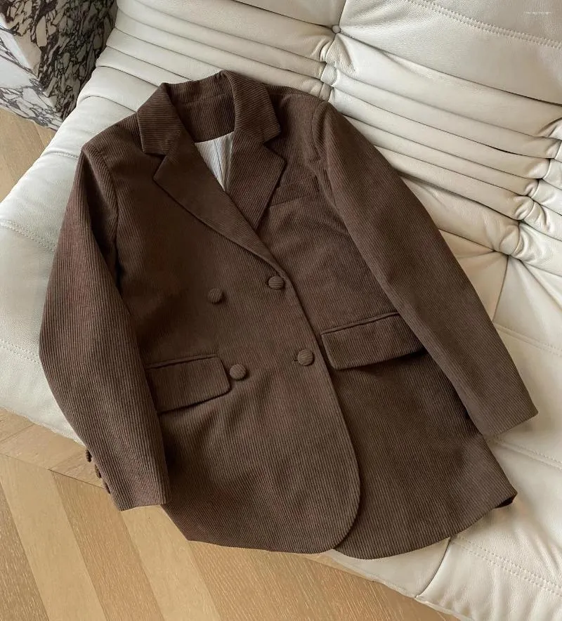 Kvinnors kostymer brun corduroy lapel