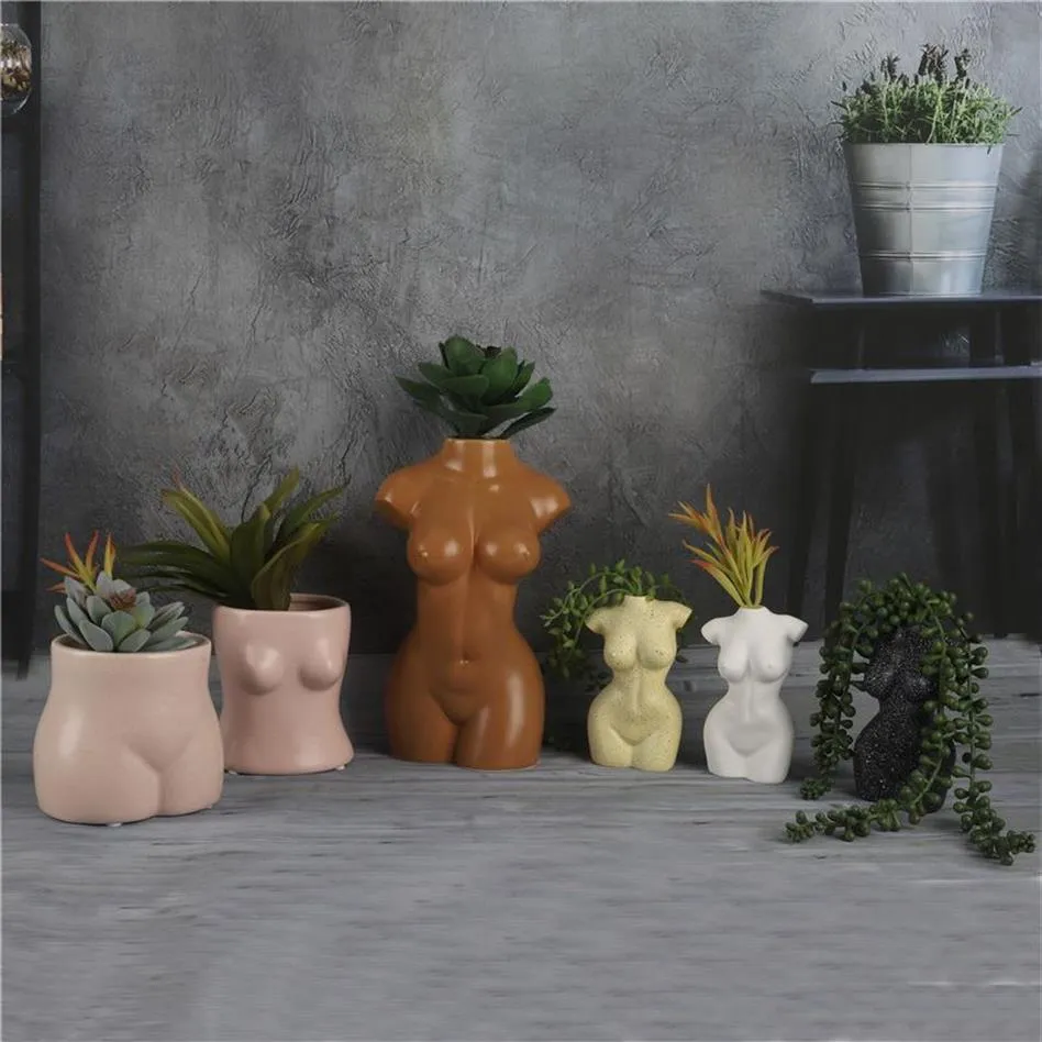 ミニボディアートデザイン花瓶の植木鉢カーダシアンセクシーセラミッククリエイティブチェストバスト像植栽家の装飾デスク装飾21031307i