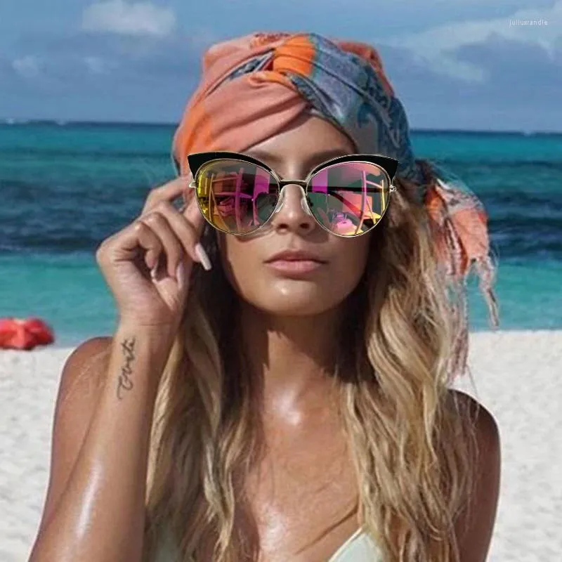 Lunettes de soleil œil de chat pour femmes, bonne qualité, mode miroir violet, marque de styliste, arrivée Y2K, 2023