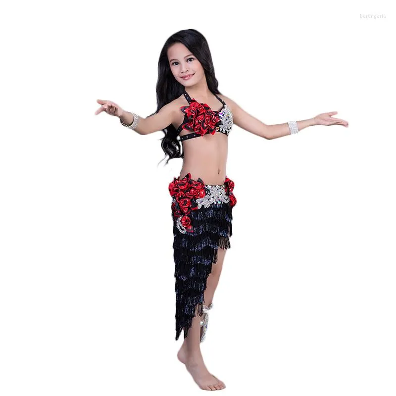 Stage Wear Rhinstone Flower Tassel Irregular Skirt Belly Dance 2pcs Set For Little Girl/children/Kids Costume Performance Wears RT190