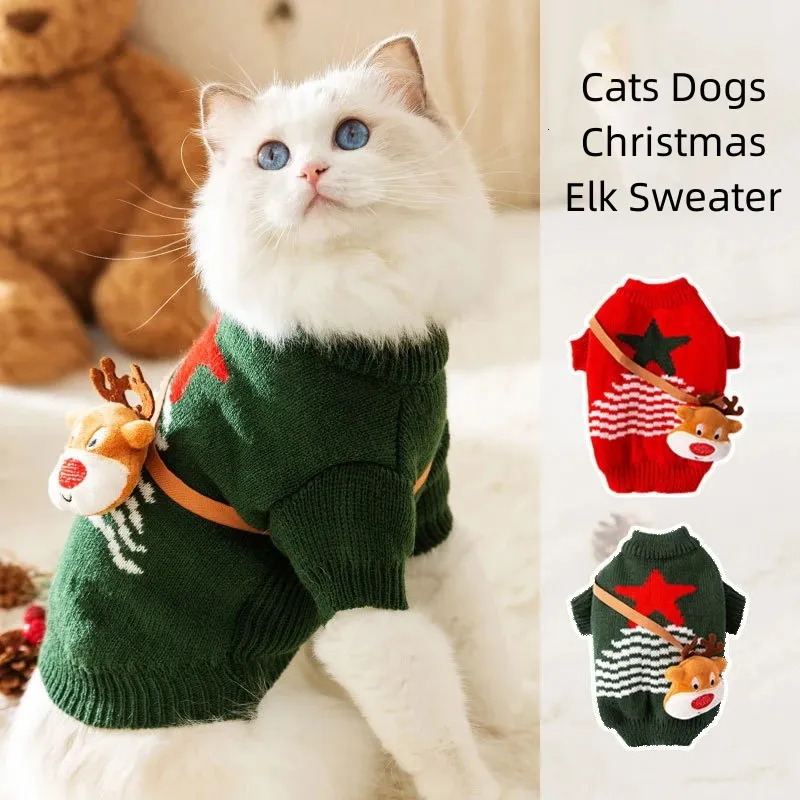 Odzież dla psa Rok Bożego Narodzenia Sweter Kawaii z łosiem torba projektowa koty psy na zewnątrz ciepła rola odgrywać dwa stopy ubrania dla zwierząt 231124
