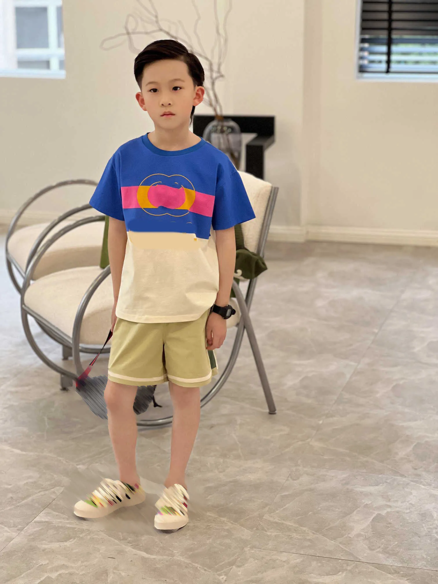 23ss toddler tee kid designer t shirt child tshirt boys girls Round neck Pure cotton Color matching letter logo printing t-shirt High quality kids clothes