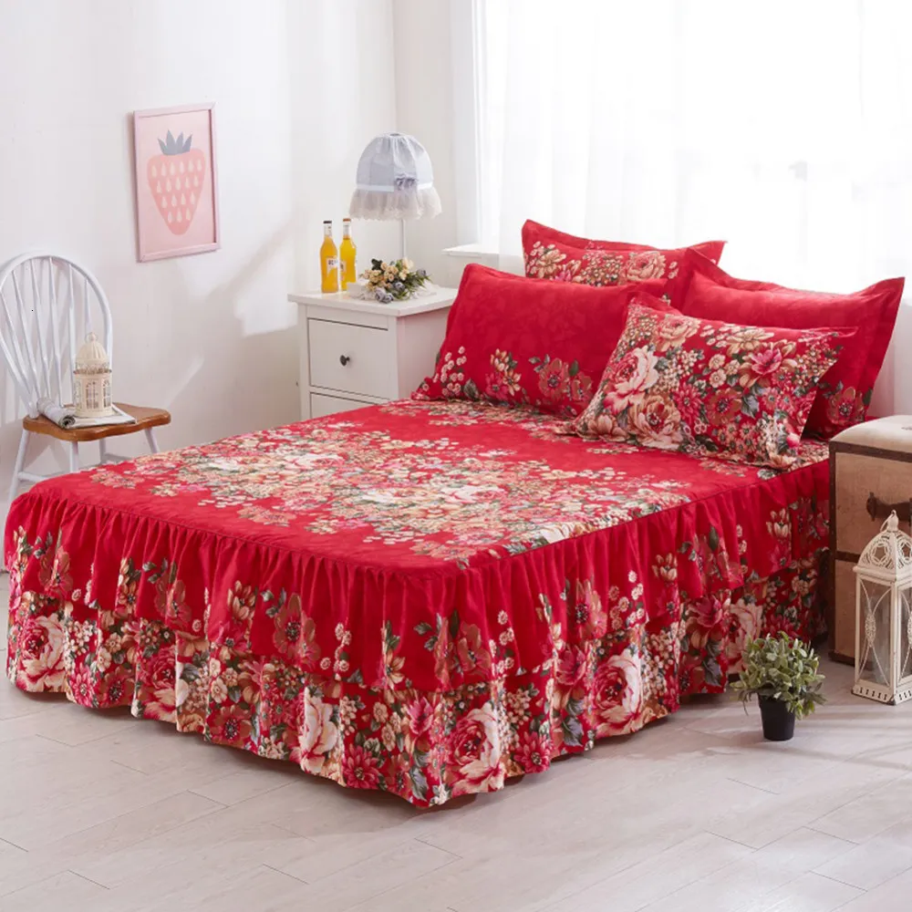 Bedrok 150x200cm bloemen gemonteerde laken deksel gracieuze spread kan kant gemonteerde laken slaapkamer bed cover rok bruiloft huiswarming cadeau 36 230424