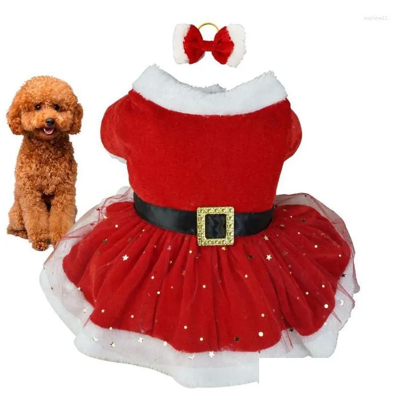 Hondenkleding Hondenkleding Kerstoutfit voor huisdieren Glanzend gaas Kerstman Schattig Meisjeskleding Rode Jurken Kat Drop Delivery Huis Tuin Pe Dh1Ai