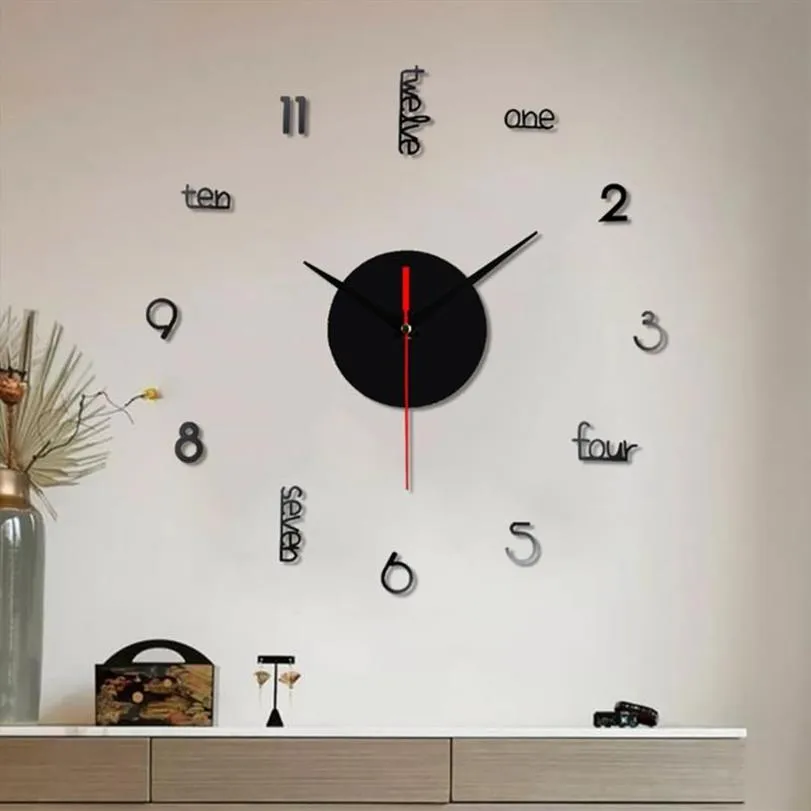 Relojes de pared 80 cm DIY Cuarzo Acrílico 3D Grandes pegatinas de espejo decorativo Reloj de gran tamaño Reloj de Pared2419