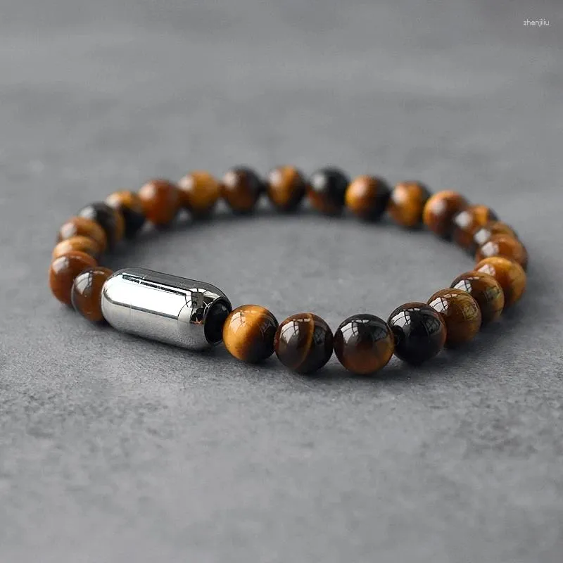 Strand Men Bransoletka Tiger Eye Kamień stali nierdzewnej Kluczowy magnes Naturalne koraliki urok joga biżuteria Prezenty