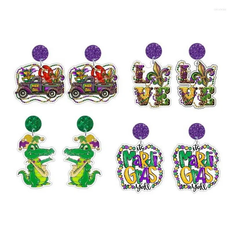 Dange oorbellen Mardi Gras Carnival Decoratietruck kleurrijke kralen alligator kreeft oorhangers voor vrouwen acryl sieraden