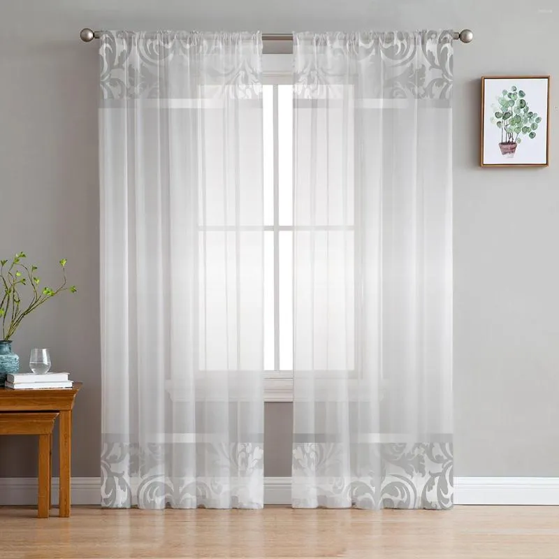 Curtain Silver Plant Flower European Style Tulle Sheer Curtains For Living Room Decor Window Bedroom Voile Organza Drapes