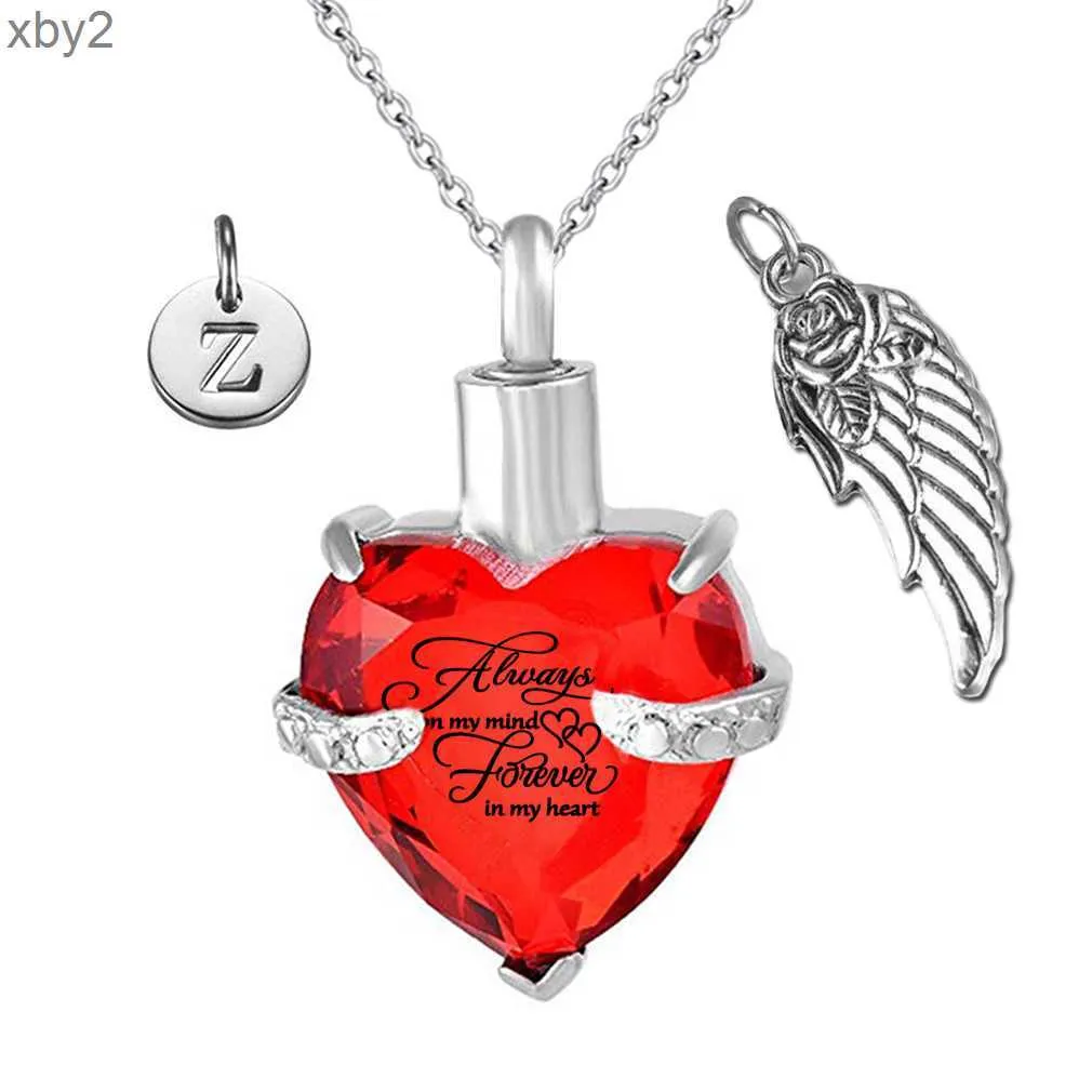 Pendentif Colliers Ailes et 26 lettres Pendentif Memorial Ashes Urn Pendentif Janvier Birthstone Keepsake Crémation Cendres Urne Bijoux