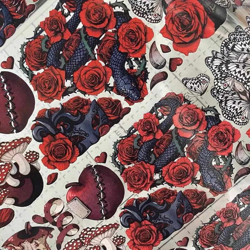Present Wrap Fairy Gothic Theme Red Rose Farterfly Mushroom Crystal Pet Tape For Card Making DIY Scrapbooking Plan Dekorativ klistermärke