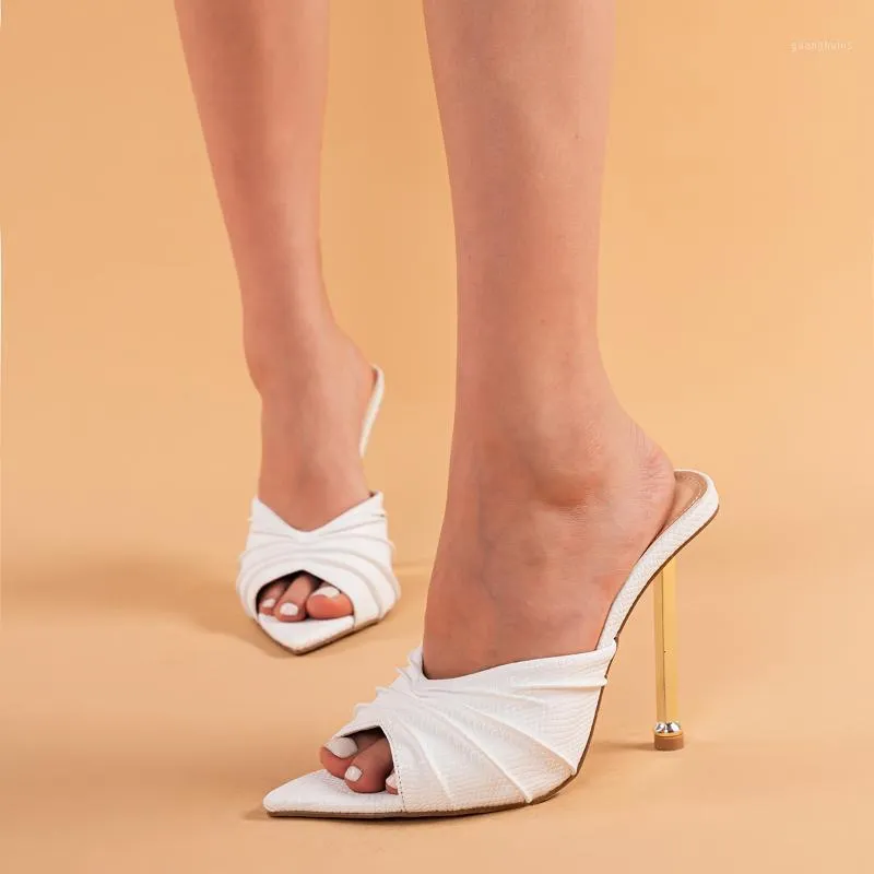 MULES SLIPPES WOMEN S PEEP TOE SLIP ON THIN HIGH HEEL SANDALS PINEDED FOLDED FOLDS STILETTOSビッグサイズ