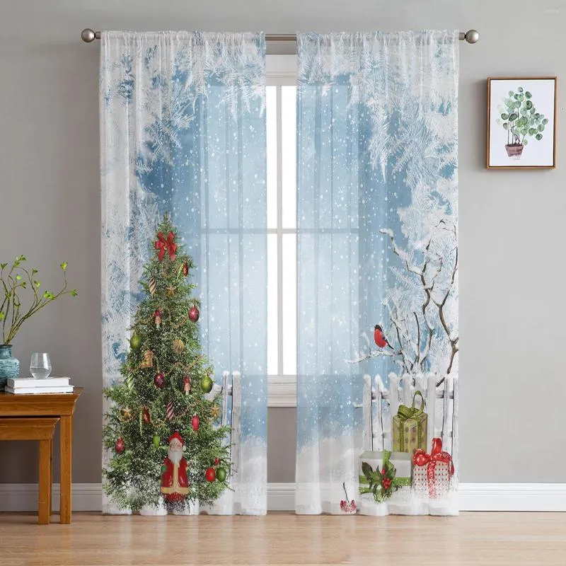 Vorhang Weihnachtsbaum Geschenke Weihnachtsmann Glocken Schneeflocken