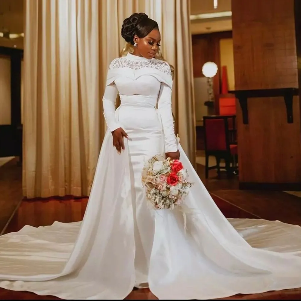 knee length dresses for ladies Strapless Long Sleeve Lace Mermaid Wedding Dress Elegant Romantic Brid –  KVXYGVWZ main image 0