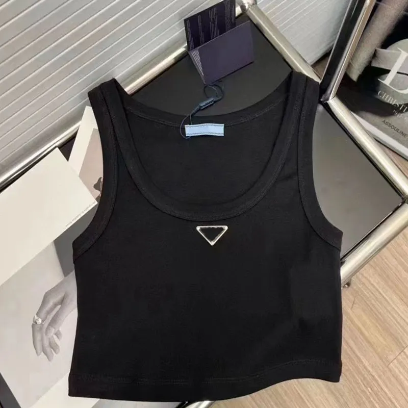 fashion women tank designer vest shirt womens cotton slim fit sexy white camis top triangle logo short sports open bellybutton vests tees women camis