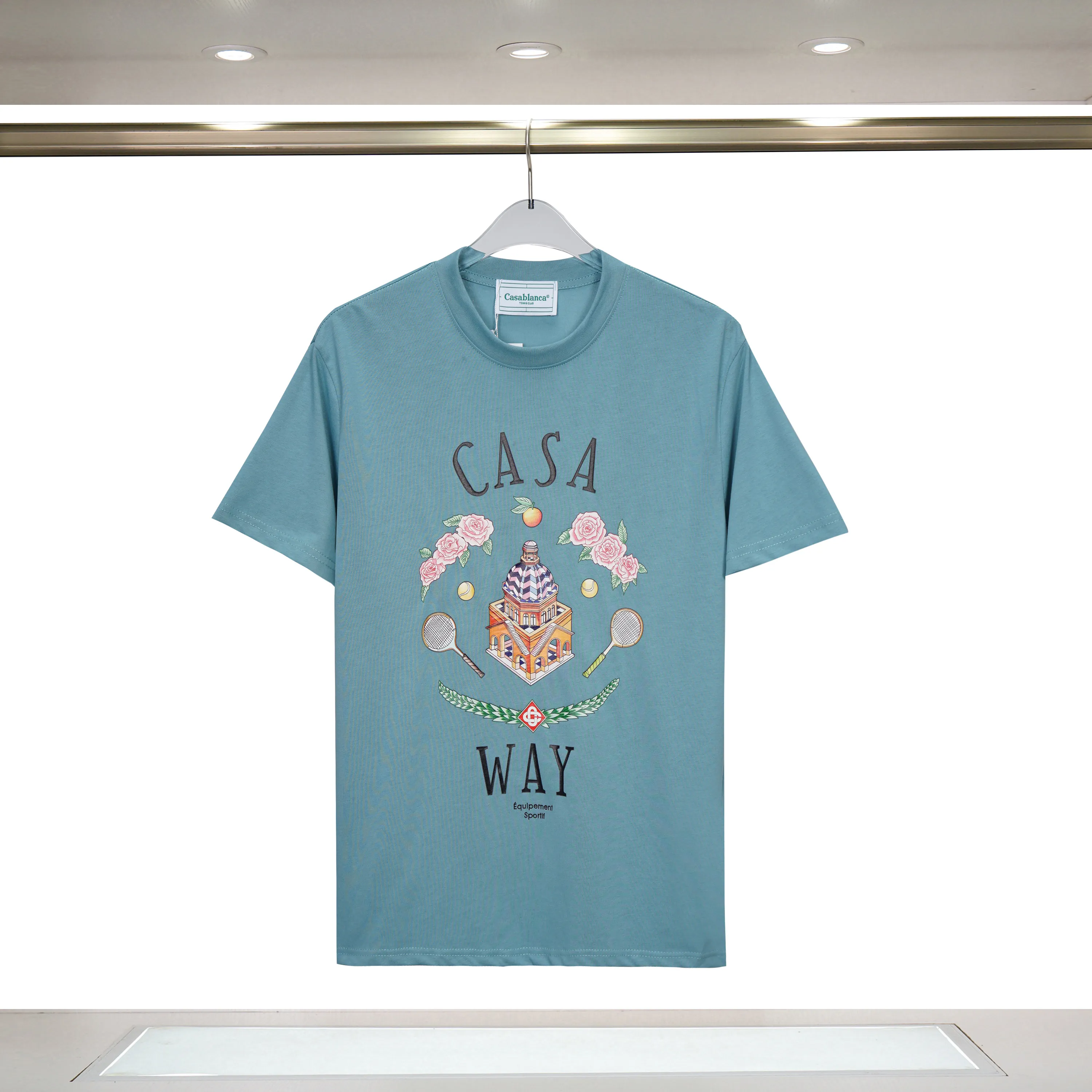 Casa Blanca T Camisa Dos Homens De Luxo Camisetas Primavera Verão Novo Estilo Castelo Flor Em Torno Do Pescoço Curto Seeves Respirável Algodão Designer T-shirt Casablanca Camisas 865