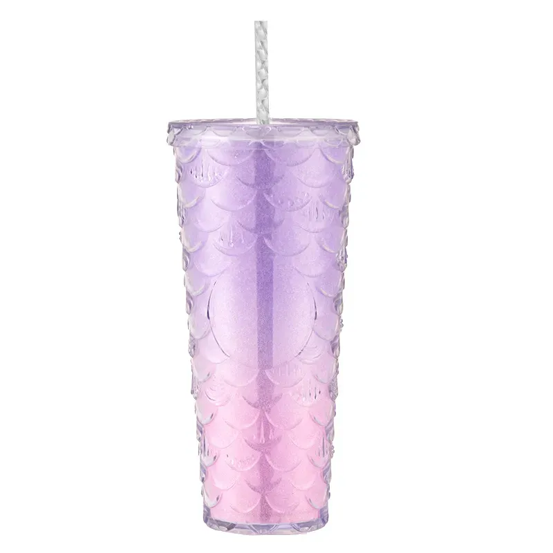 Hot Fish Scale Cup Starbucks Durian Cup Scale Cup Creative large capacity double plastic straw cup