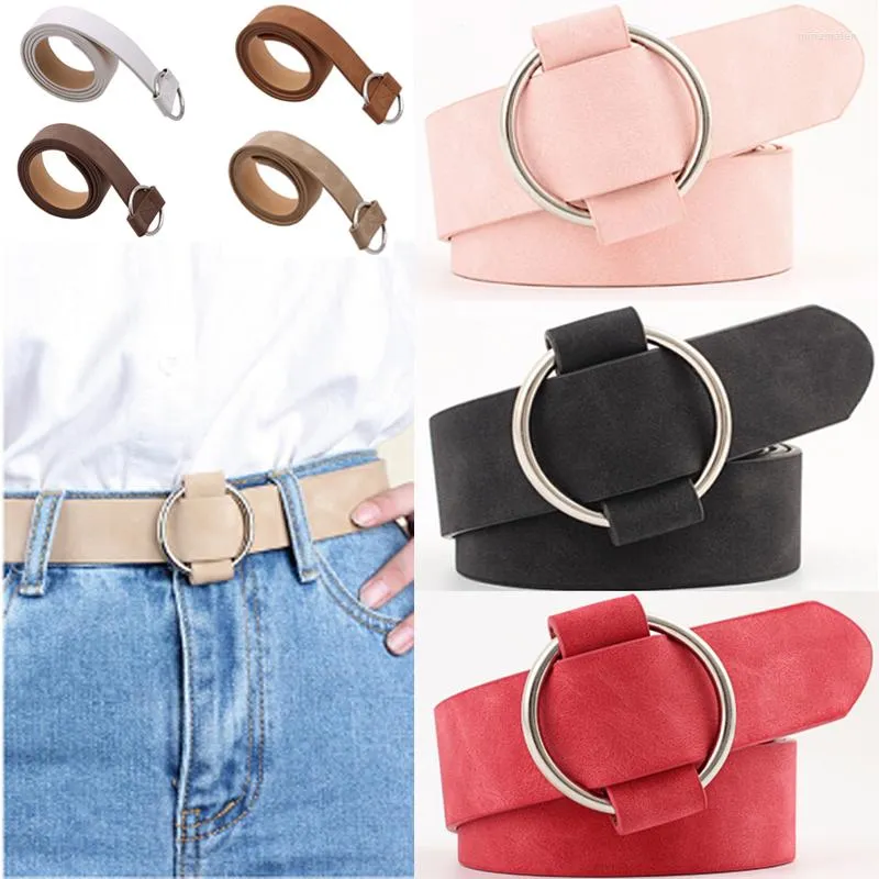 Belts Female Casual Round Buckle Wide For Women Dress Jeans Belt Woman Ladies Faux Leather StrapsBelts