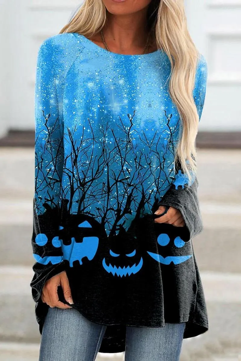 Damen-T-Shirts Damen-Hemd T-Shirt TunikaGraphic Pumpkin Print Long Sleeve Halloween Weekend Basic Round Neck Abstract Painting