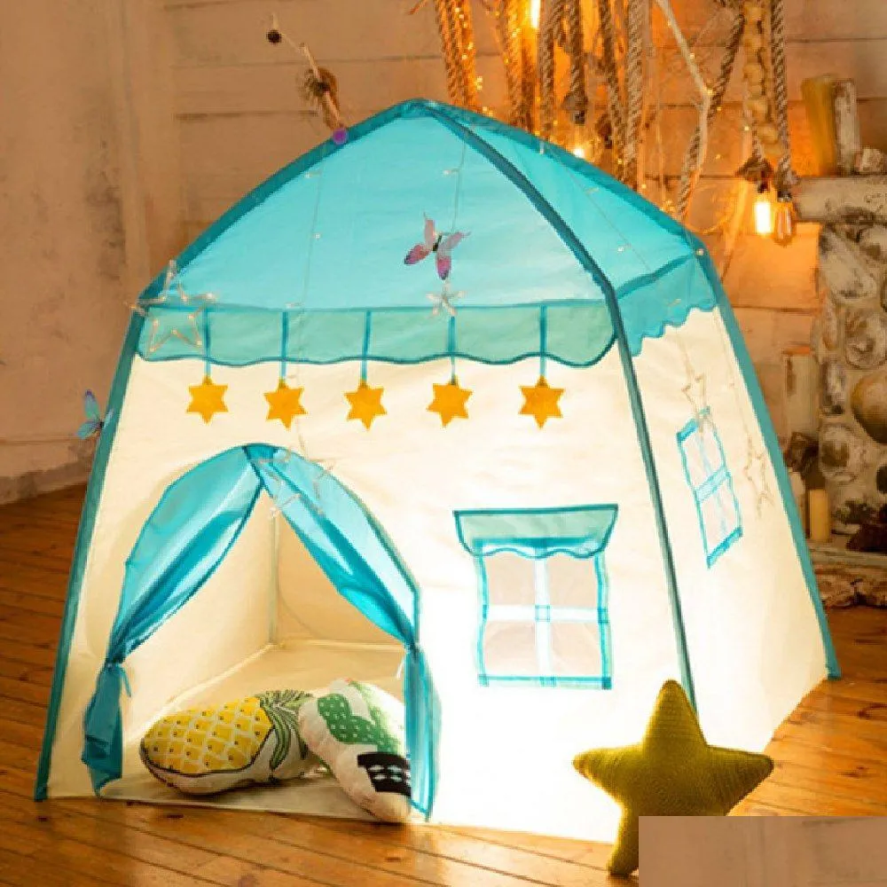 Other Children Furniture Kids Play Tent Princess Playhouse Pink Castle - Blue Drop Delivery Home Garden Dh7Cs