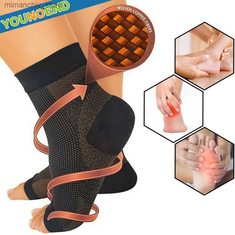 Ankelstöd 1Pair Copper Ank Brace Compression Seves Ank Support Heel Brace - Achils tendonit Plantar Fasciitis Svullnad Sprained Q231124