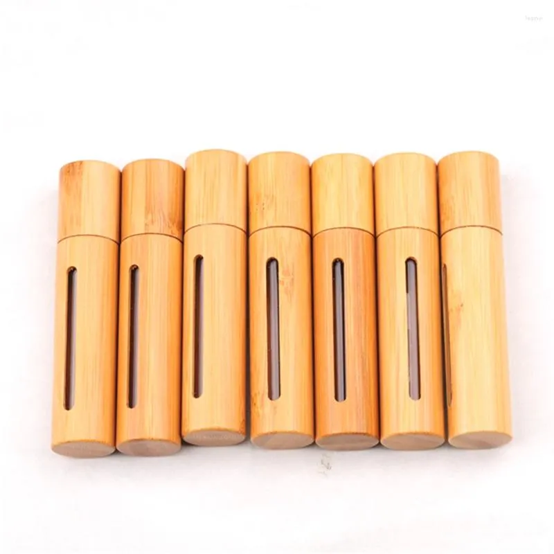 Opslagflessen 5PCS Bamboe Roll On Fles Roestvrijstalen Rollerball Parfum Essentiële Olie Reizen Druppelaar Hervulbare Container