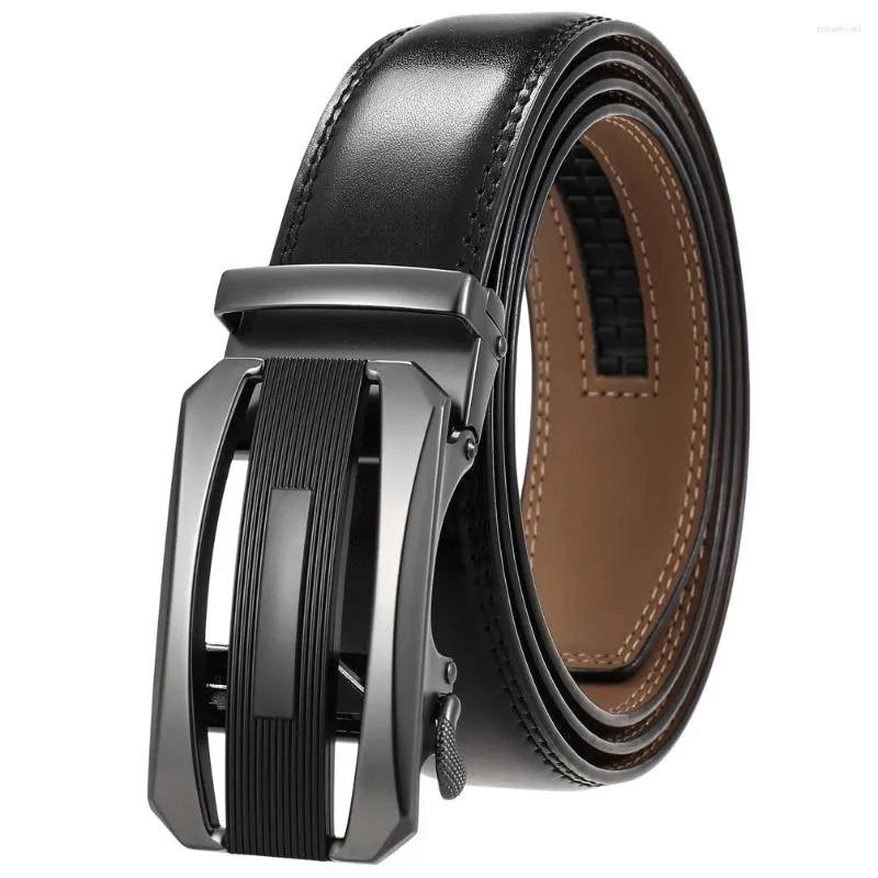 Cinture Cintura elegante da uomo con cricchetto in pelle con fibbia automatica Caffè/Nero-Rifiniture adatte-35 mm di larghezza Lunghezza: 105-125 cm
