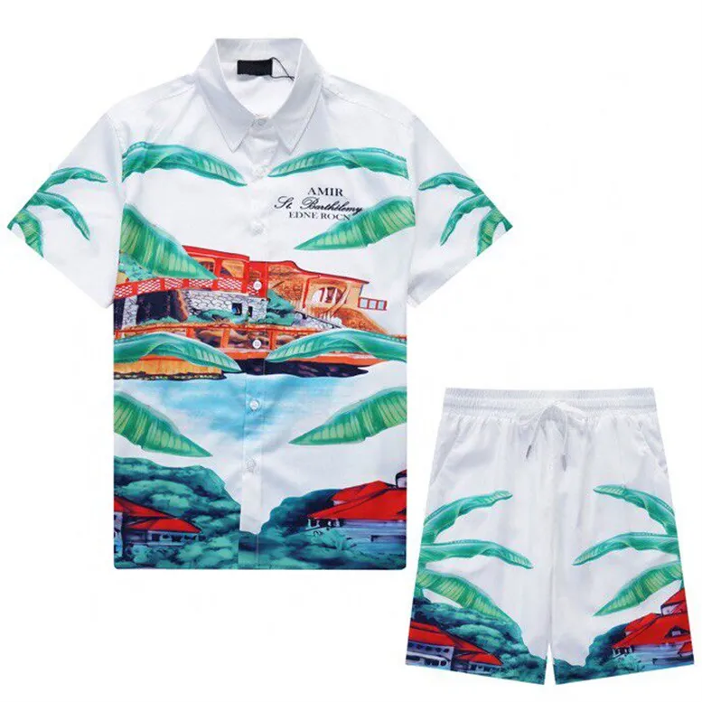 Camisetas Plus para hombre Polos Verano Nueva moda Camiseta con cuello redondo Camisa de manga corta de algodón Camisa hawaiana con estampado de playa Pantalones cortos traje deportivo r44