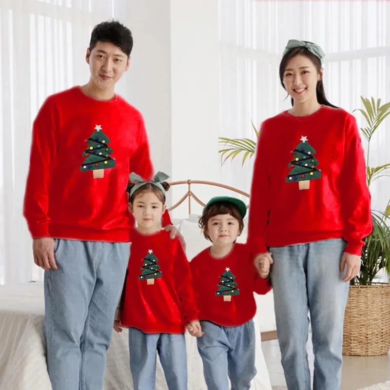 Passende Familien-Outfits, rote Pullover für Familien, Weihnachtsmann, Weihnachten, Erwachsene, Kinder, Pyjamas, Mutter und Tochter, Elch, Weihnachts-Sweatshirt-Outfits, hohe Qualität, 231124