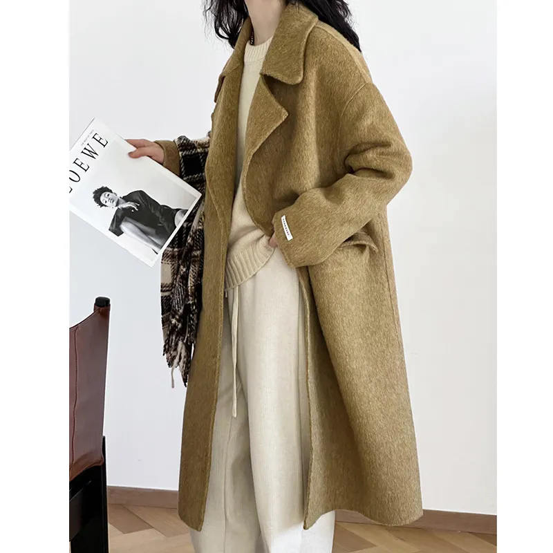 2023 осень и зима, корейское новое женское высококачественное двустороннее пальто, шерстяное твидовое пальто